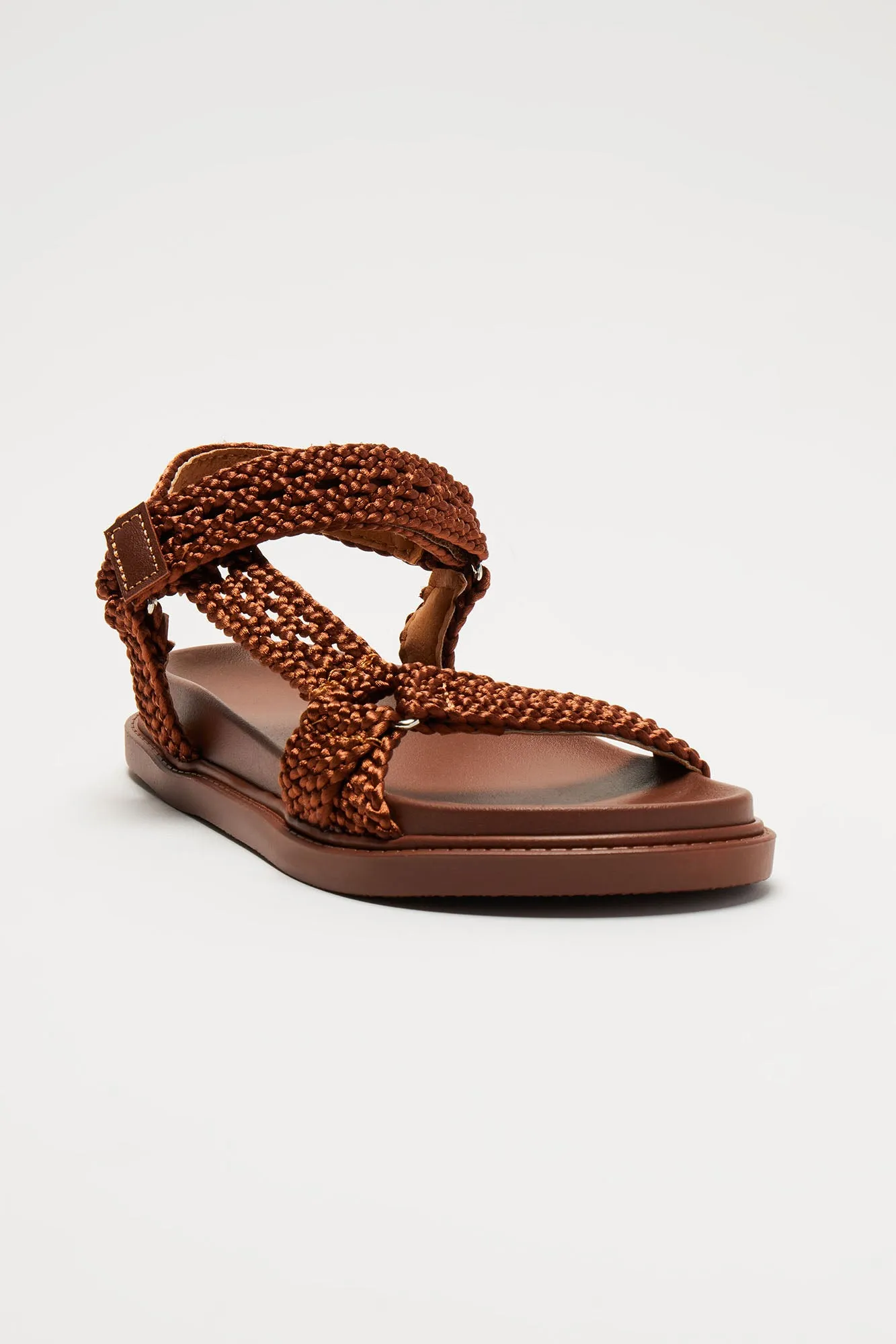 Ava Woven Strappy Flat Sandals - Brown