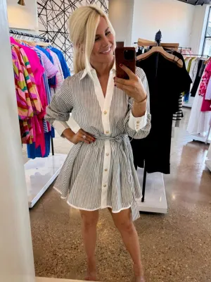 Black/White Stripe Button Dress