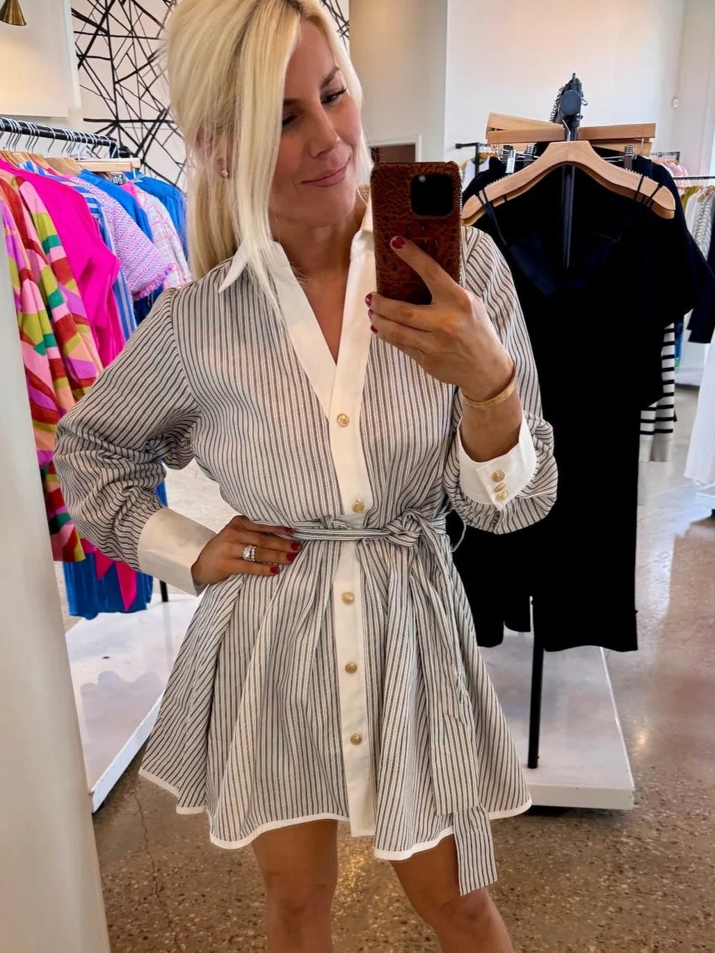 Black/White Stripe Button Dress