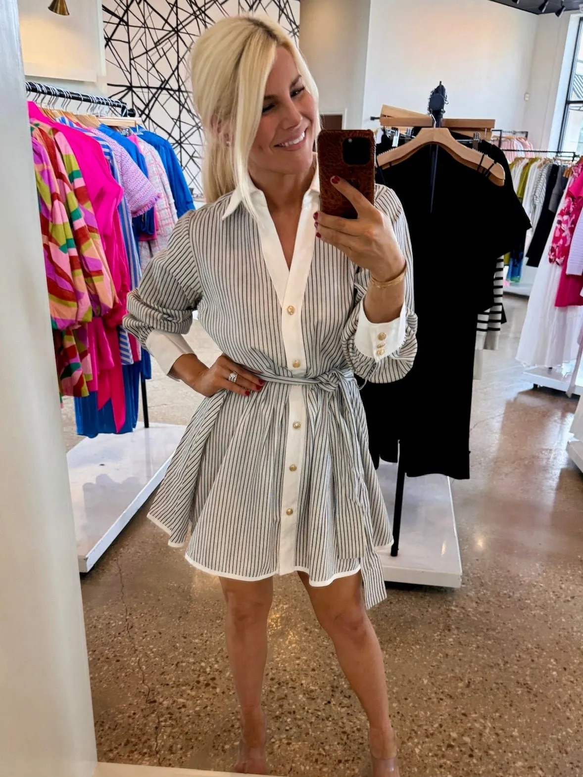 Black/White Stripe Button Dress