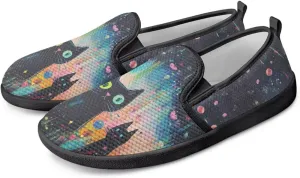 Cat Print Flat Shoes for Women Mesh Slip On Low Top Sneakers Fashion Breathable Casual Loafers for Work