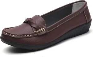 CHUUMEE Cowhide Leather Women's Flat Loafers Round Toe Minimalist Business Office Versatile Slip On Lightweight Casual Shoes