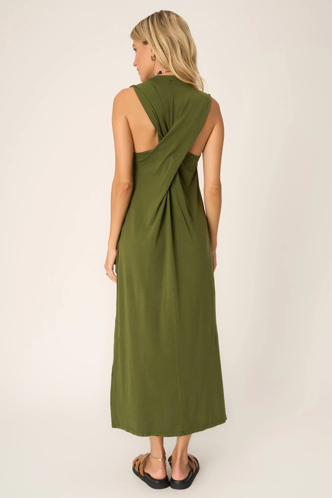 Darla Twist Back Washed Tank Dress - DW Sea Kelp