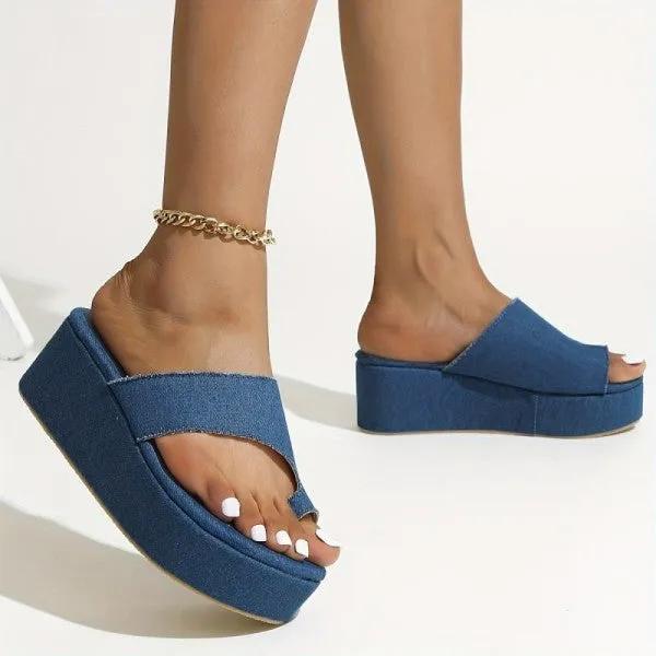 deanwangkt - Blue Casual Patchwork Solid Color Round Comfortable Wedges Shoes
