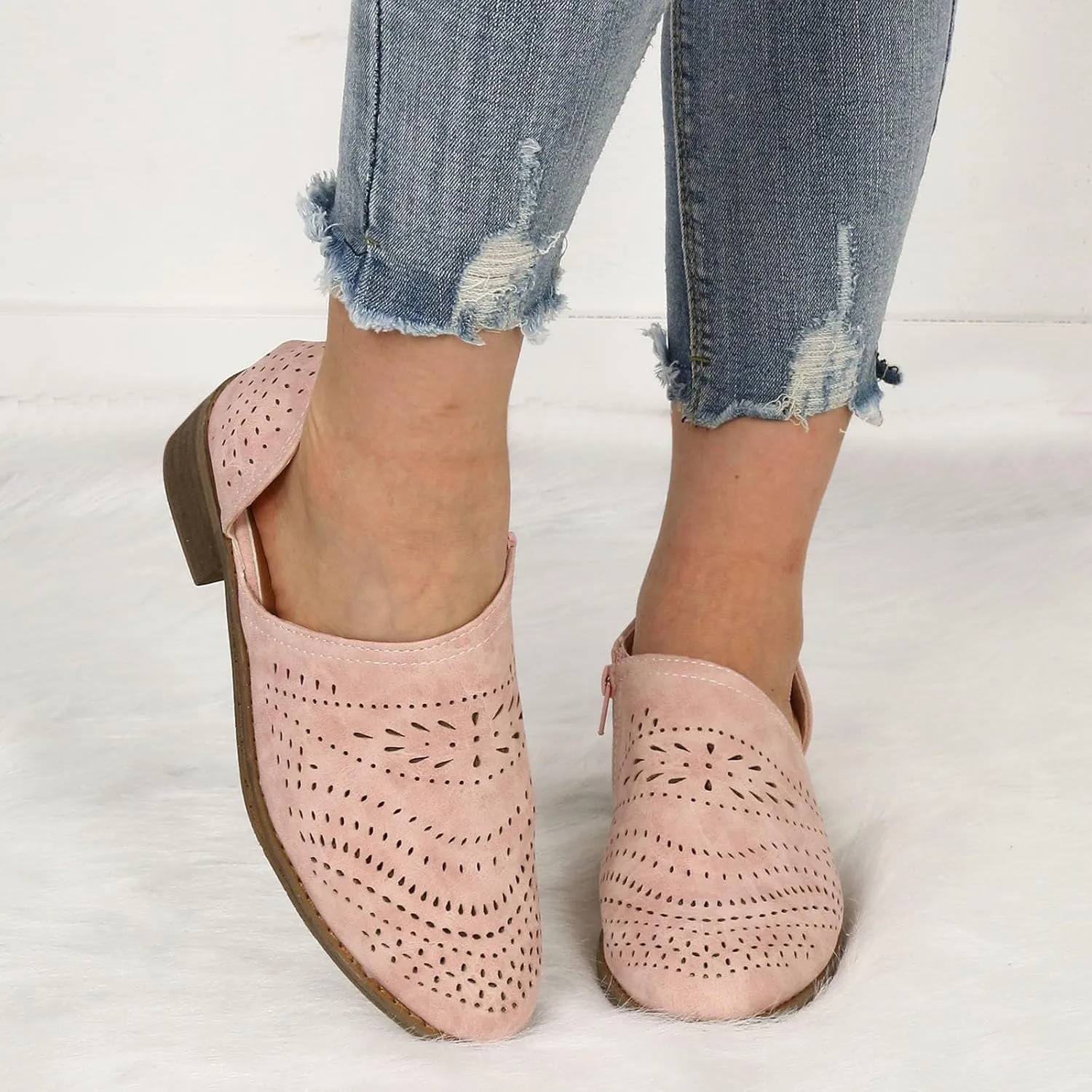 Fall Boots Womens Suede Ankle Boots Low Chunky Stacked Heel Comfy Almond Toe Casual Side V-Cut Slip On Short Boots