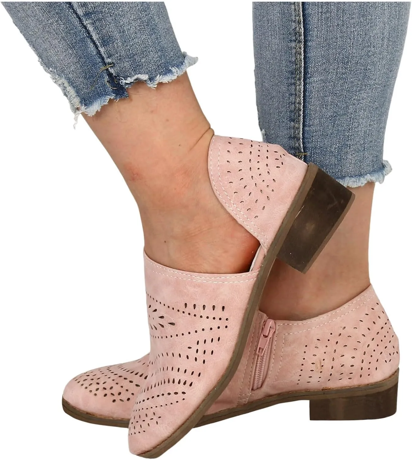 Fall Boots Womens Suede Ankle Boots Low Chunky Stacked Heel Comfy Almond Toe Casual Side V-Cut Slip On Short Boots