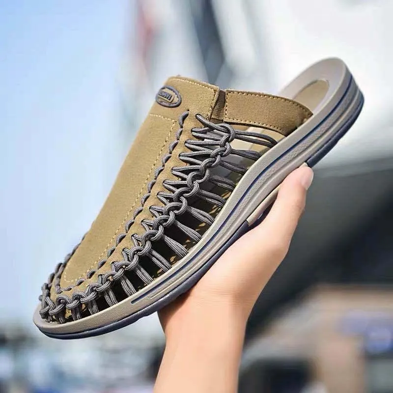 Fashion Simple Men's Woven Sandals And Slippers