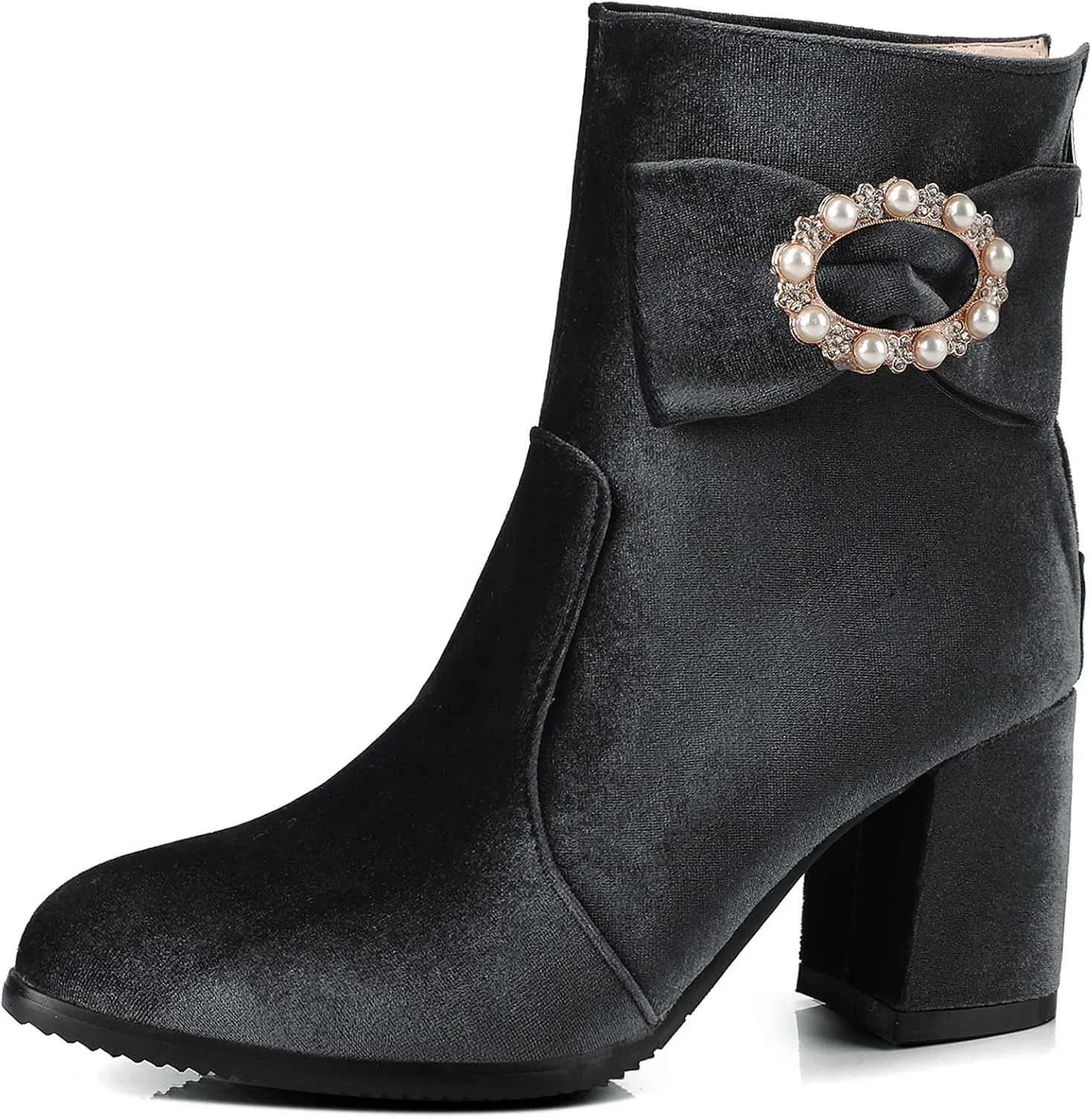 Gicoiz Women Round Toe Block Heels Winter Chelsea Boots