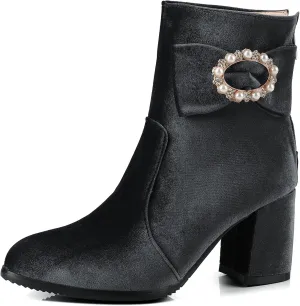 Gicoiz Women Round Toe Block Heels Winter Chelsea Boots