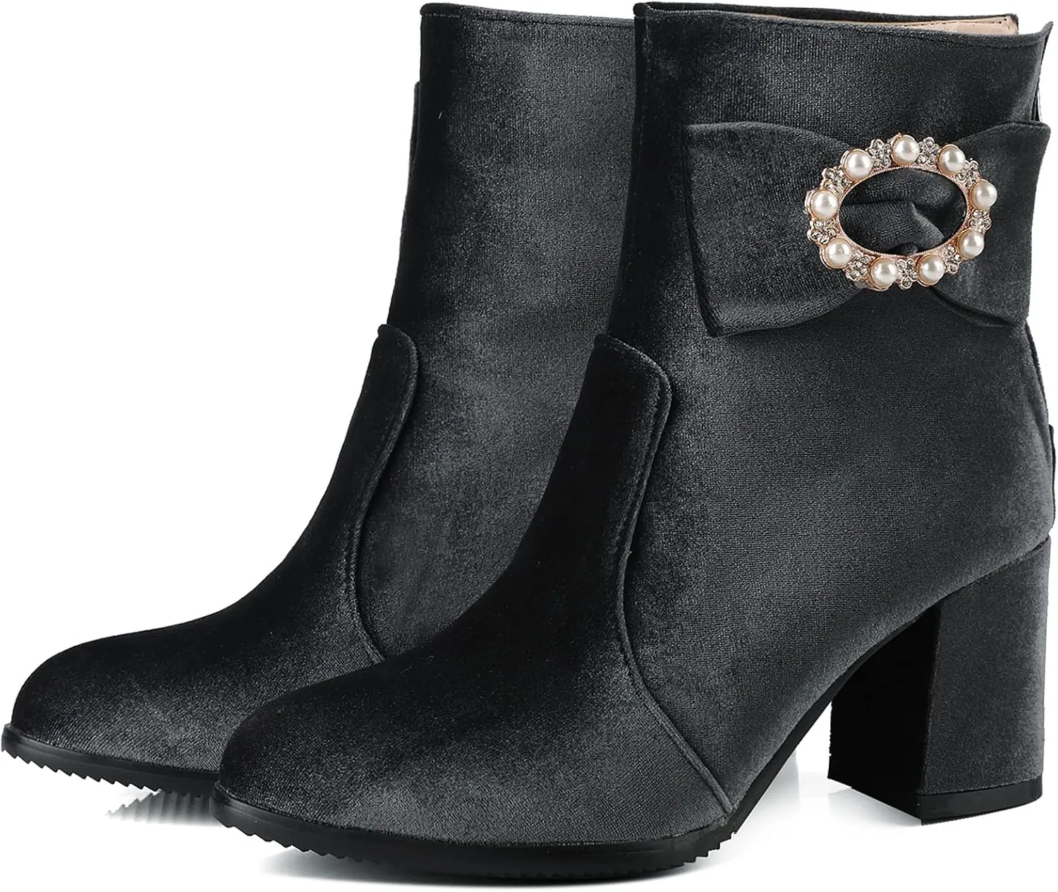 Gicoiz Women Round Toe Block Heels Winter Chelsea Boots