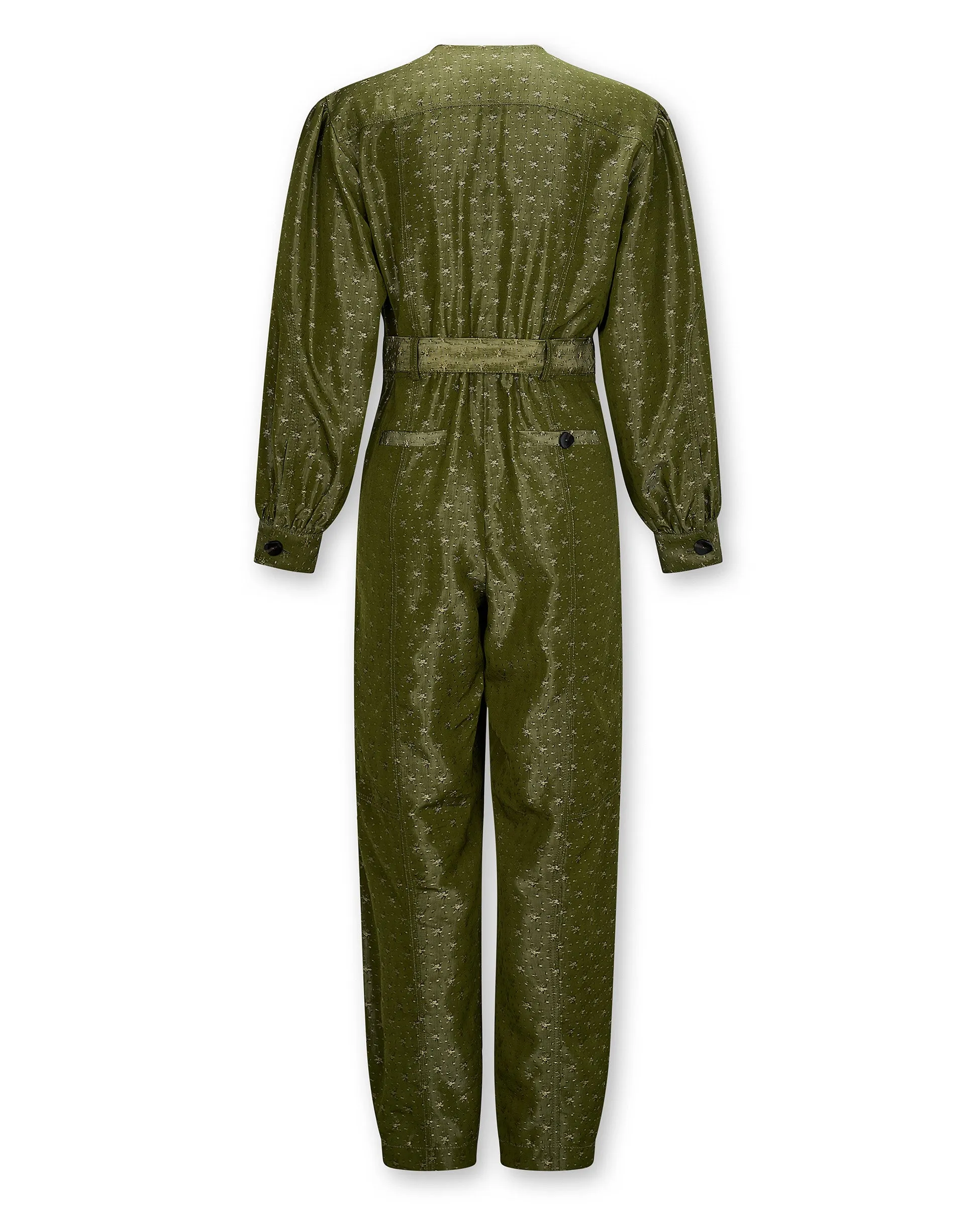 HAMA | Green & Gold Flower Jacquard Satin Jumpsuit