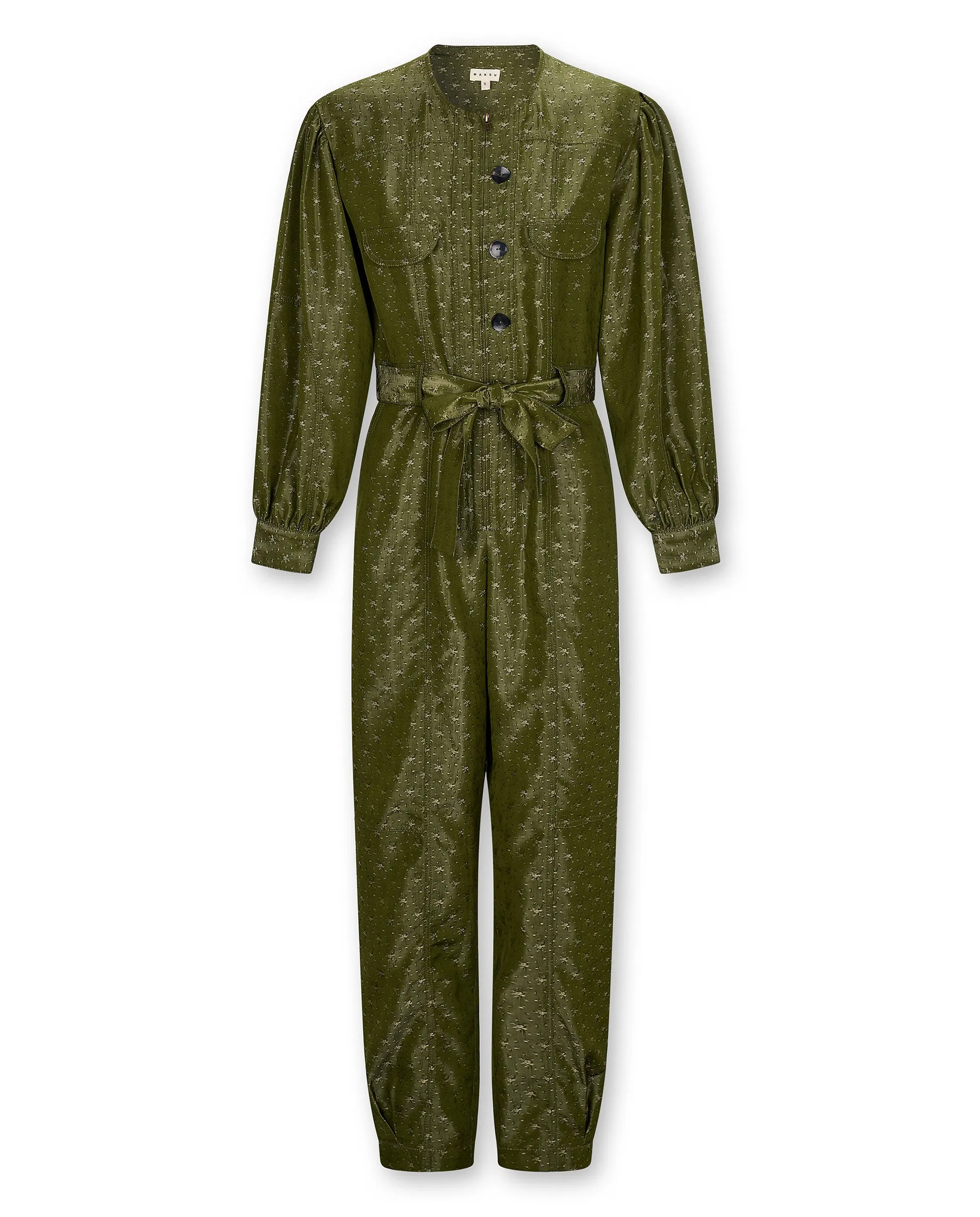 HAMA | Green & Gold Flower Jacquard Satin Jumpsuit