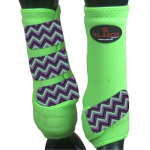 Large Hilason Horse Medicine Sports Boots Front Leg Green Chevron