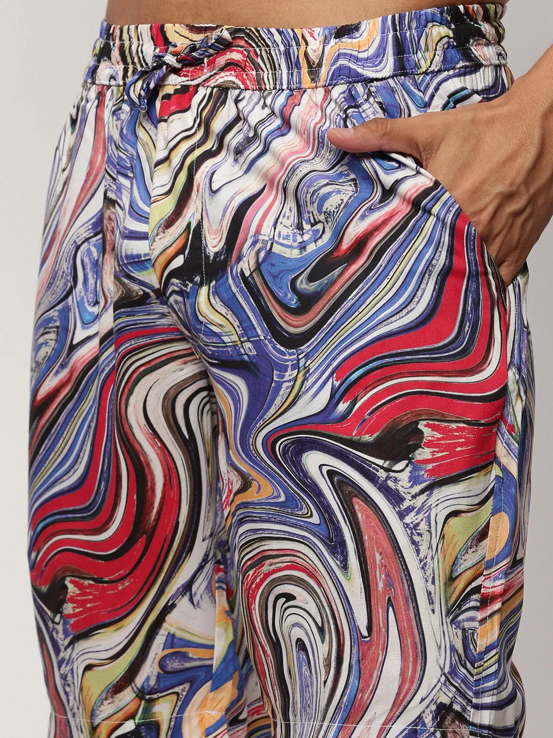 Men Blue Abstract Printed Shirt Collar Co-Ords Set
