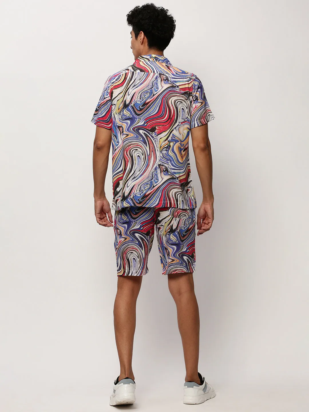 Men Blue Abstract Printed Shirt Collar Co-Ords Set