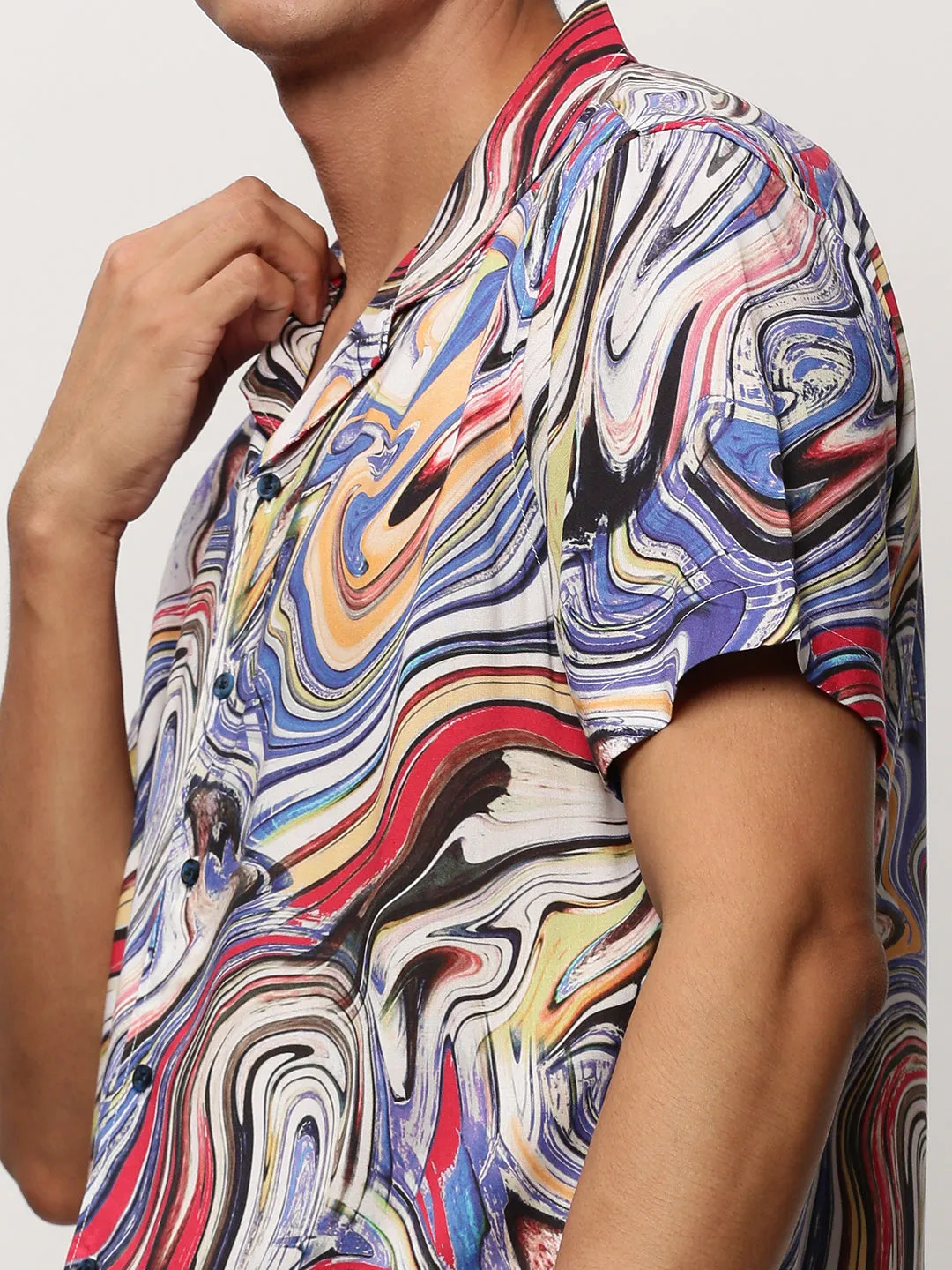 Men Blue Abstract Printed Shirt Collar Co-Ords Set