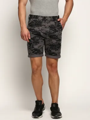 Men Grey Abstract Printed Mid Rise Cotton Shorts