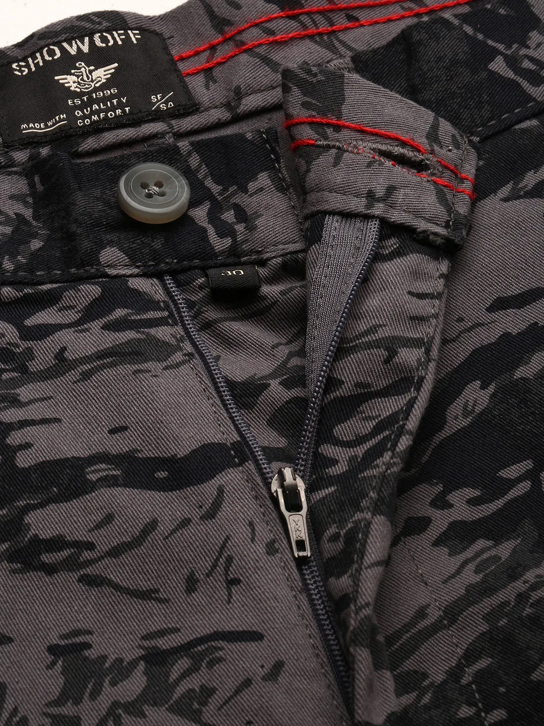 Men Grey Abstract Printed Mid Rise Cotton Shorts