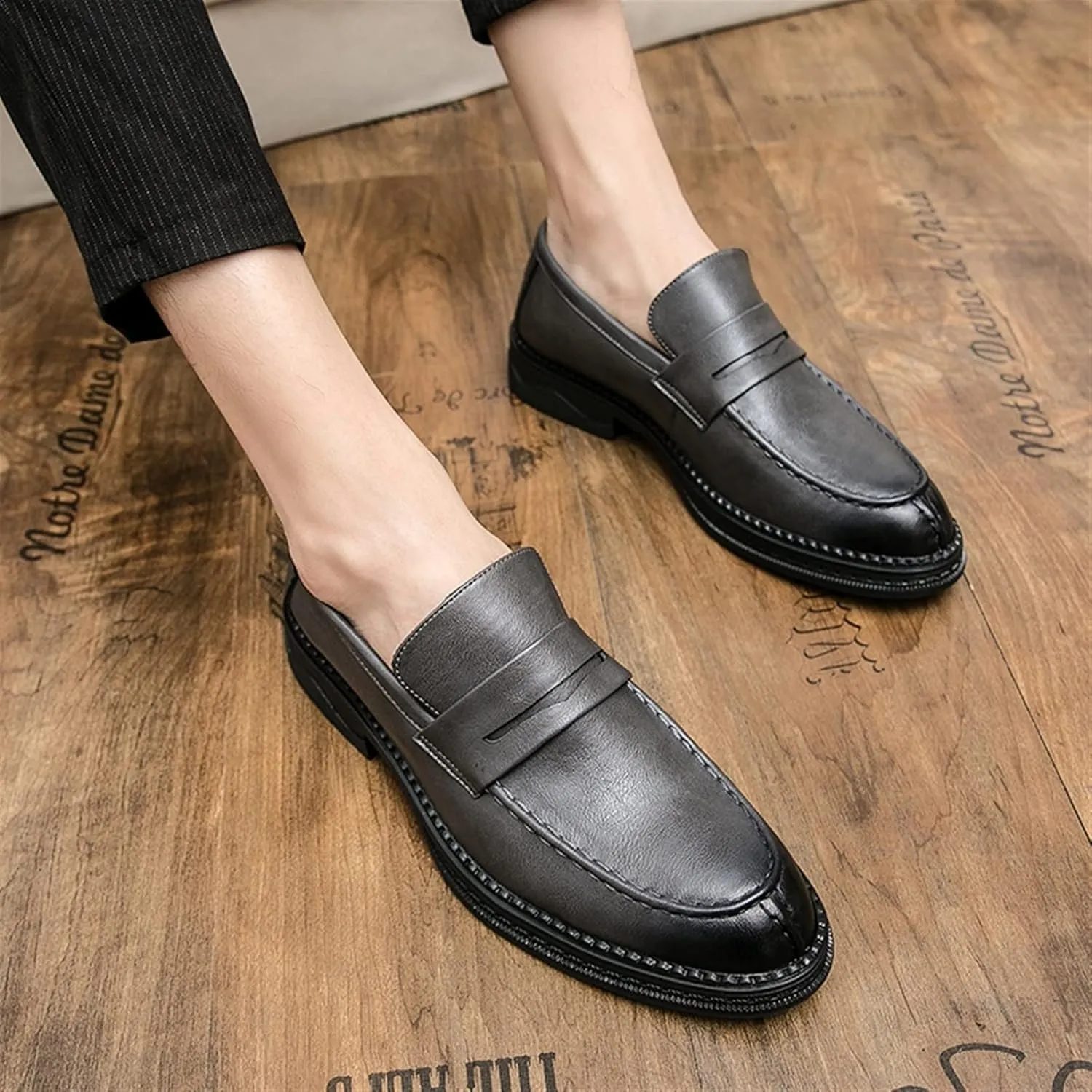 Mens Loafers Shoe Simple Slip On Penny Loafers Vegan Leather Flexible Flat Heel Anti-Slip Walking Party Slip-on