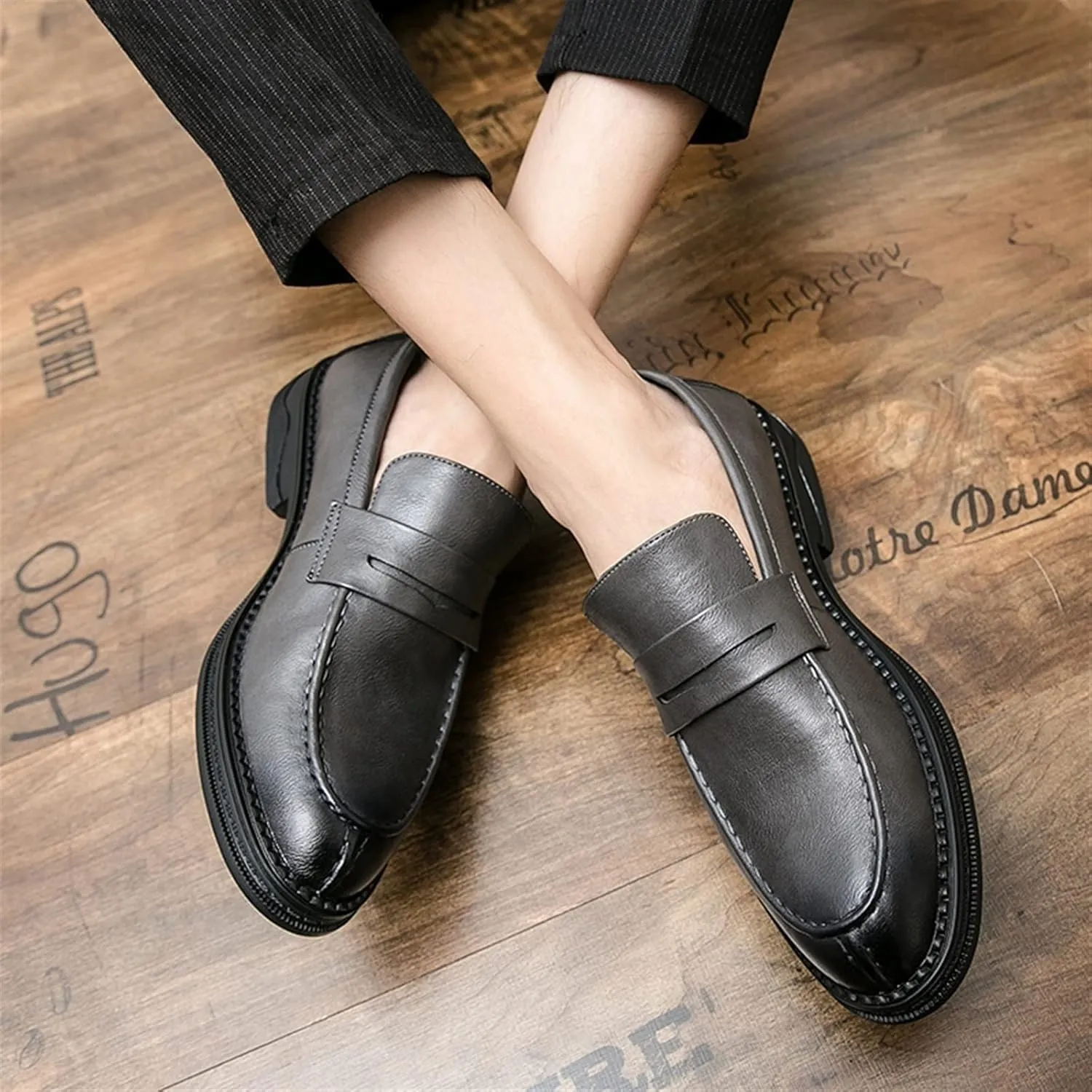 Mens Loafers Shoe Simple Slip On Penny Loafers Vegan Leather Flexible Flat Heel Anti-Slip Walking Party Slip-on