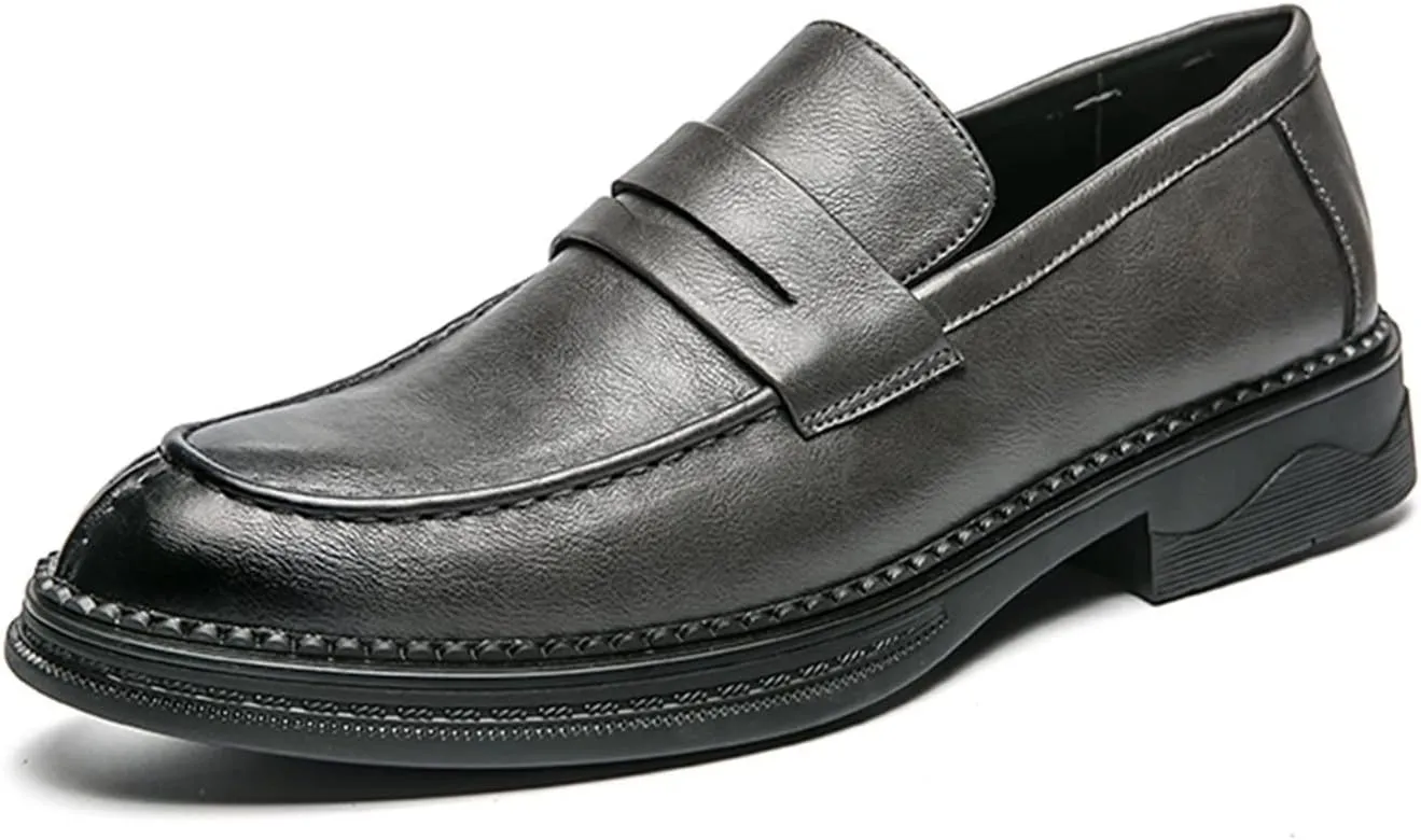 Mens Loafers Shoe Simple Slip On Penny Loafers Vegan Leather Flexible Flat Heel Anti-Slip Walking Party Slip-on
