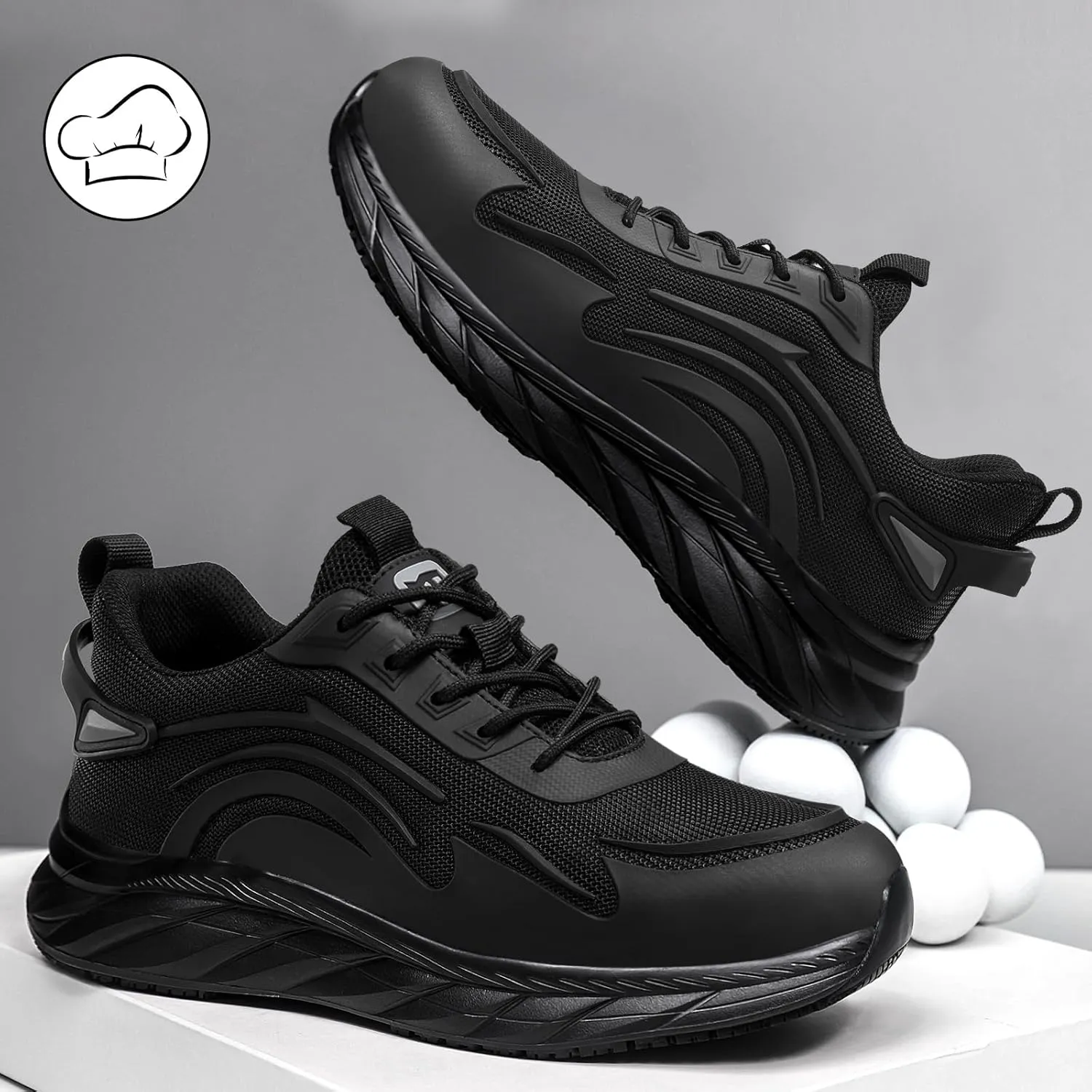 Mens Non-Slip Work Shoes Slip-Resistant Work Sneakers for Kitchen Restaurant & Food Service Lightweight Breathable Slip-On Chef Shoes Safety Footwear for Men