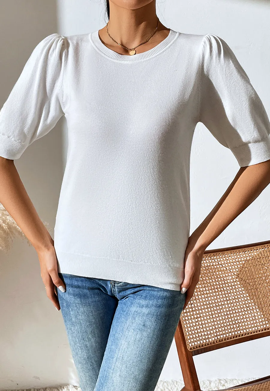 Solid Color Elbow Sleeve Sweater