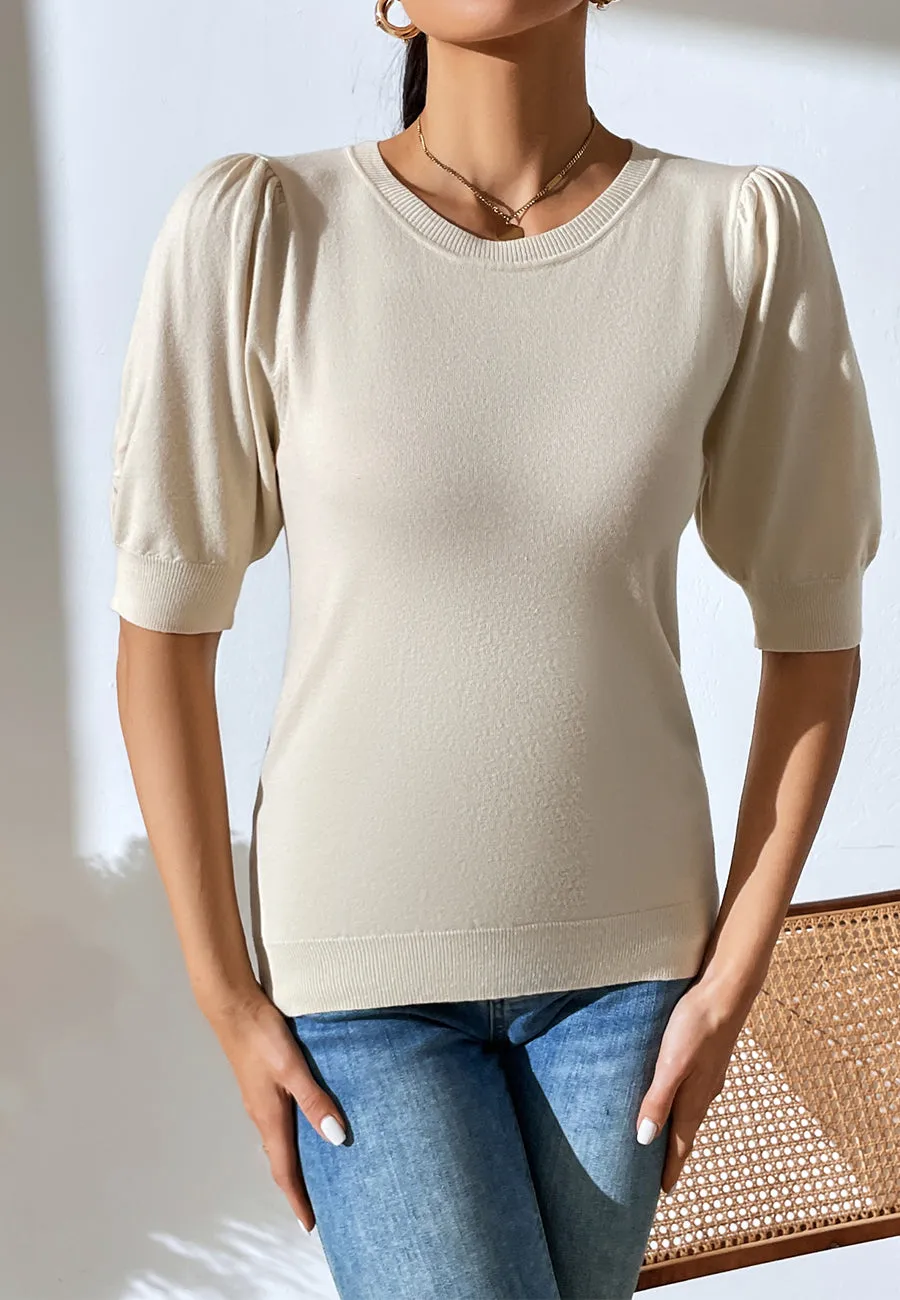 Solid Color Elbow Sleeve Sweater