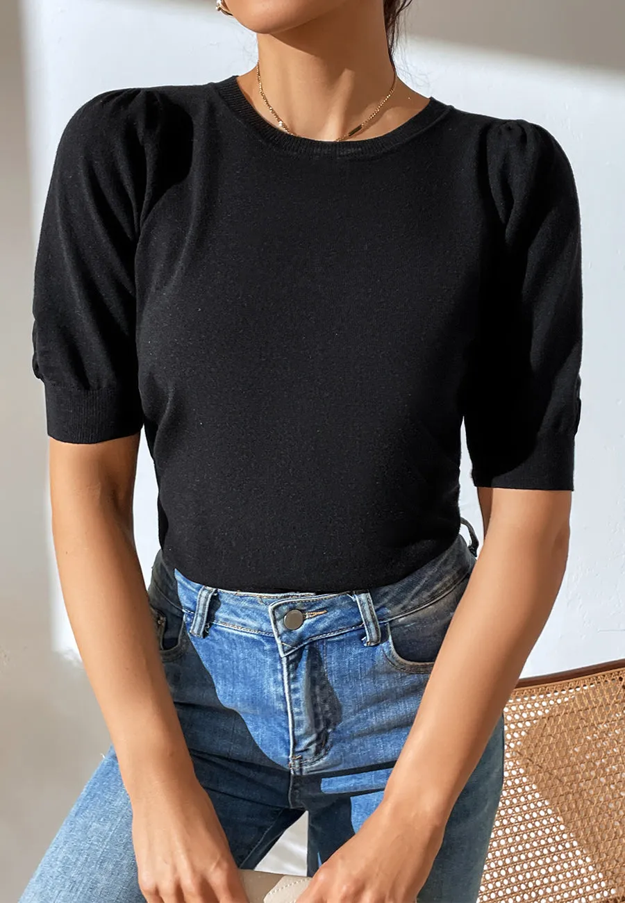 Solid Color Elbow Sleeve Sweater