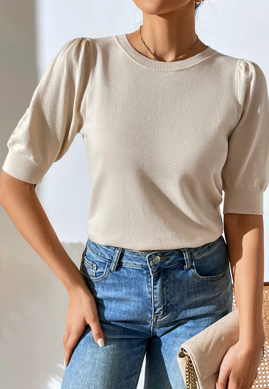 Solid Color Elbow Sleeve Sweater