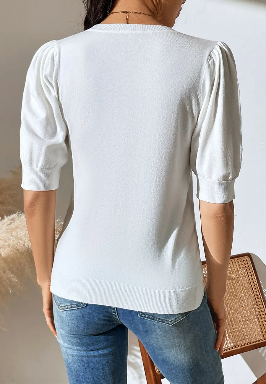 Solid Color Elbow Sleeve Sweater