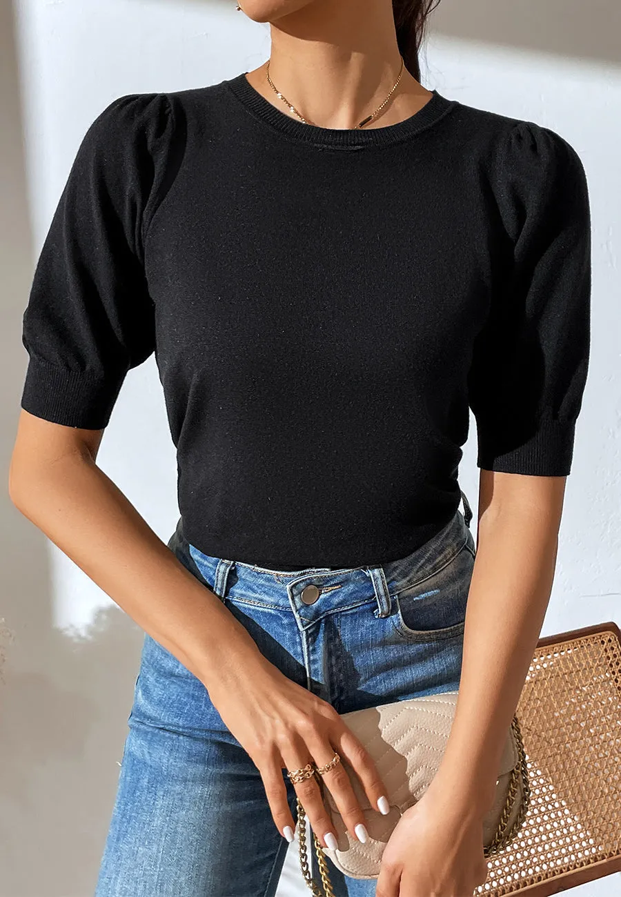 Solid Color Elbow Sleeve Sweater