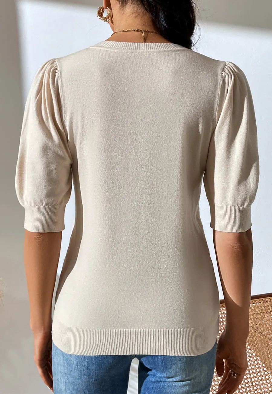 Solid Color Elbow Sleeve Sweater