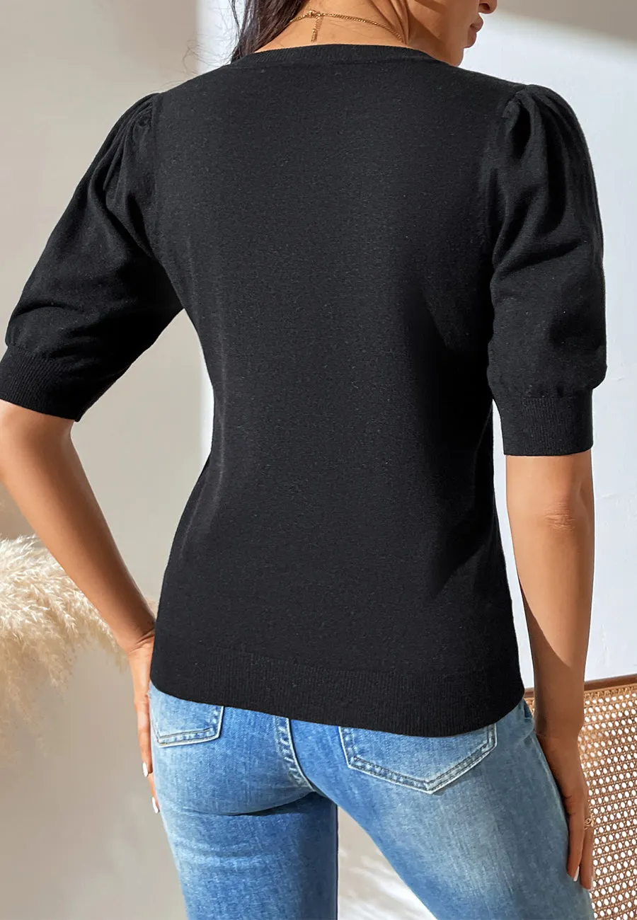 Solid Color Elbow Sleeve Sweater