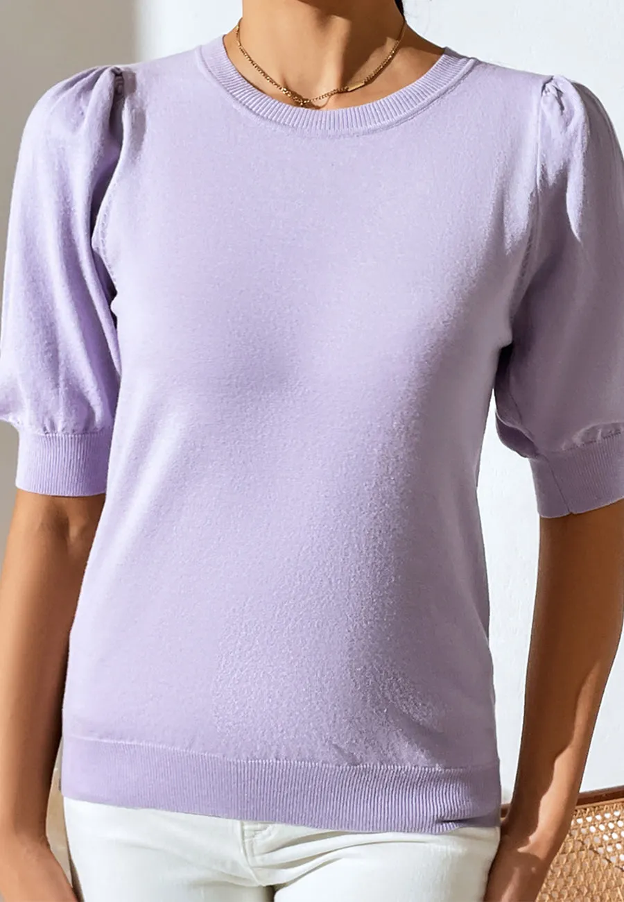 Solid Color Elbow Sleeve Sweater