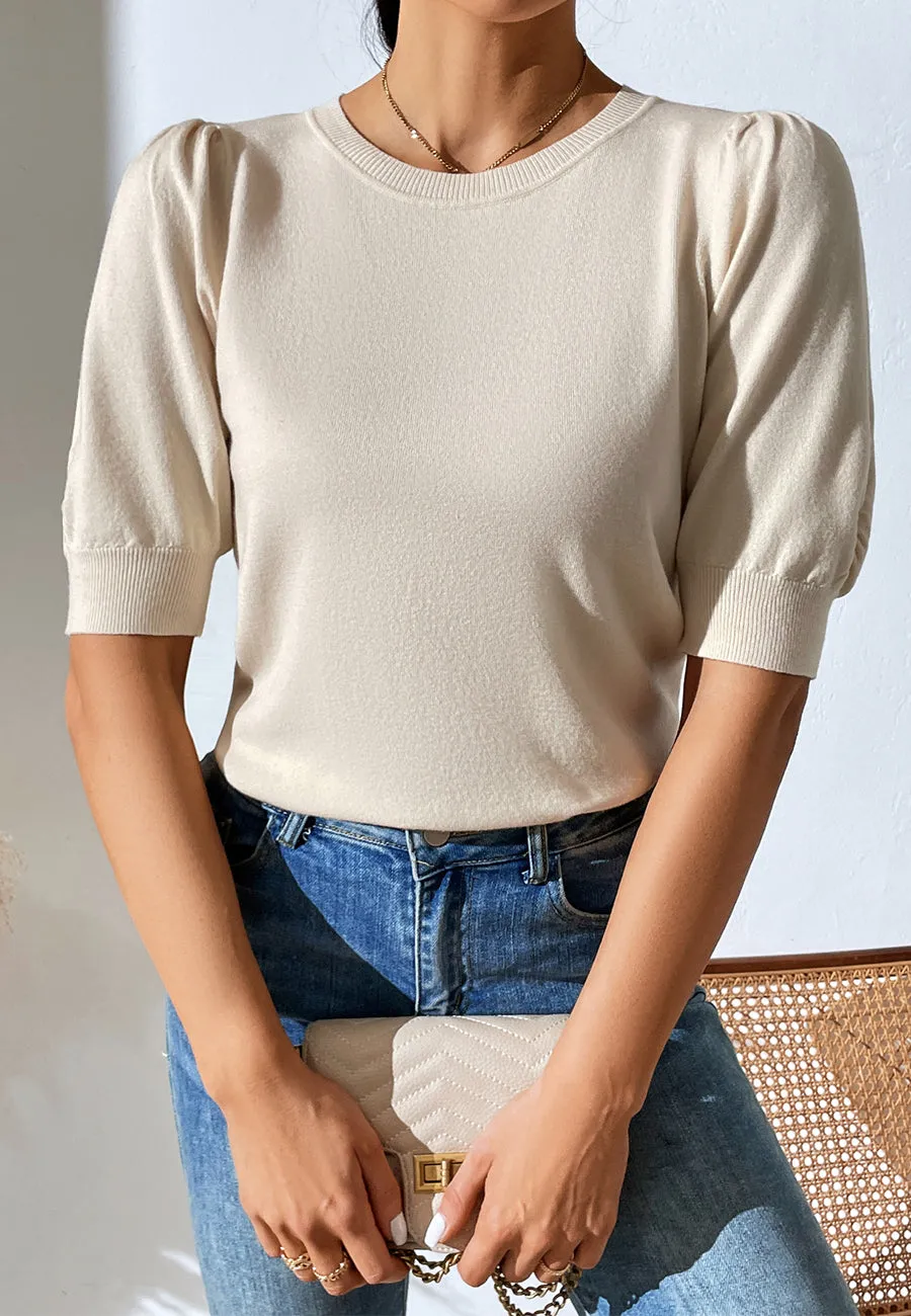 Solid Color Elbow Sleeve Sweater