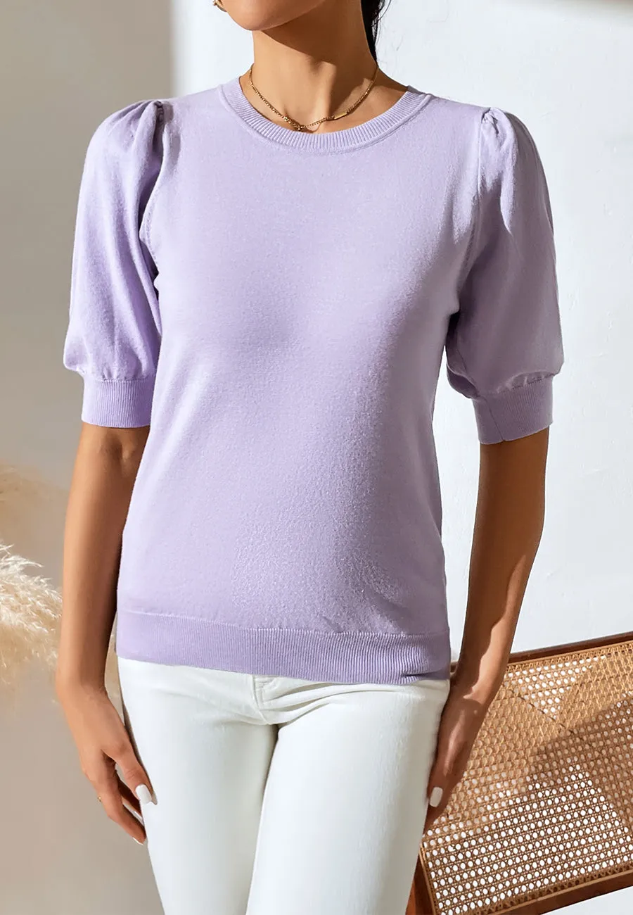 Solid Color Elbow Sleeve Sweater