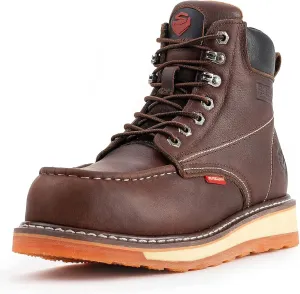 SUREWAY Mens Heavy Duty Soft/Composite/Steel Toe Work Boots for Men-Comfortable,Goodyear Welt,Full Grain Leather,6 in Wedge Moc Toe Construction Boots/Shoes,Soft Toe Dark Brown,Size 14