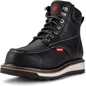 SUREWAY Mens Heavy Duty Soft/Composite/Steel Toe Work Boots for Men-Comfortable,Goodyear Welt,Full Grain Leather,6 in Wedge Moc Toe Construction Boots/Shoes,Soft Toe White Sole,Size 13