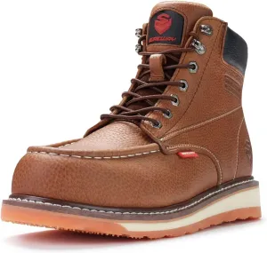 SUREWAY Mens Heavy Duty Soft/Composite/Steel Toe Work Boots for Men-Comfortable,Goodyear Welt,Full Grain Leather,6 in Wedge Moc Toe Construction Boots/Shoes,Steel Toe Tobacco,Size 13