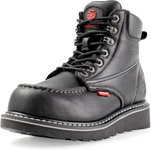 SUREWAY Mens Heavy Duty Soft/Composite/Steel Toe Work Boots for Men-Comfortable,Goodyear Welt,Full Grain Leather,6 in Wedge Moc Toe Construction Boots/Shoes,Waterproof Soft Toe Black,Size 8.5