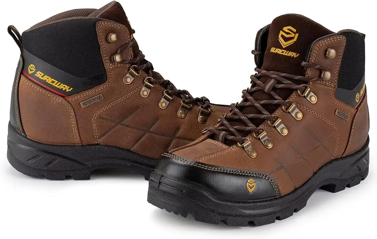 SUREWAY Mens Waterproof Steel Toe Work Boots/Shoes for Men,Genuine Full Grain Leather,Durable& Comfortable,Lightweight,Oil/Slip Resistant