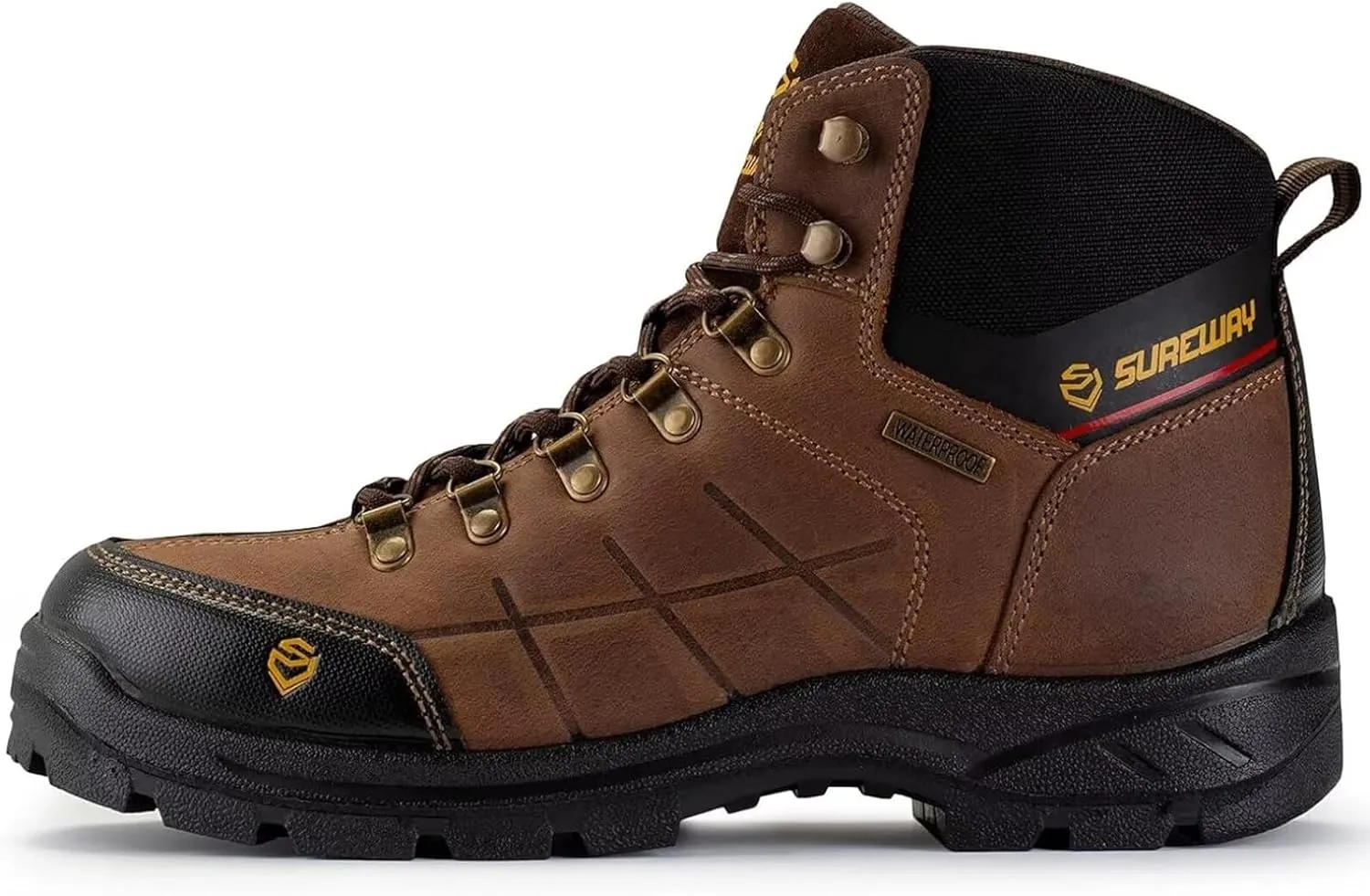 SUREWAY Mens Waterproof Steel Toe Work Boots/Shoes for Men,Genuine Full Grain Leather,Durable& Comfortable,Lightweight,Oil/Slip Resistant