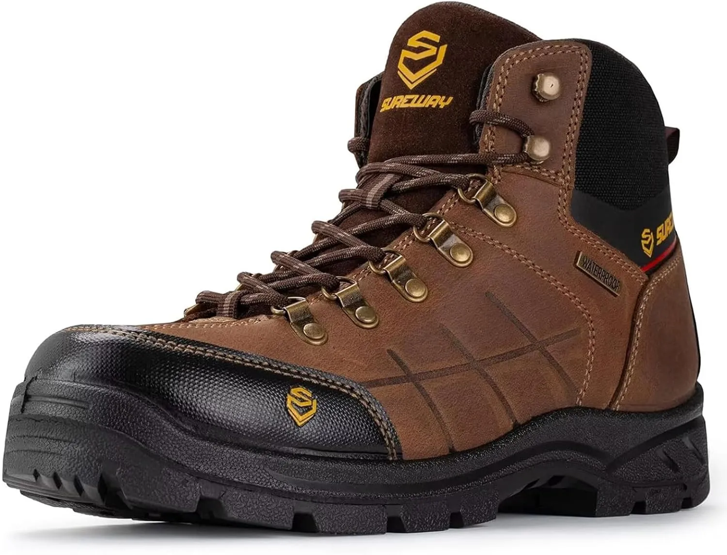 SUREWAY Mens Waterproof Steel Toe Work Boots/Shoes for Men,Genuine Full Grain Leather,Durable& Comfortable,Lightweight,Oil/Slip Resistant