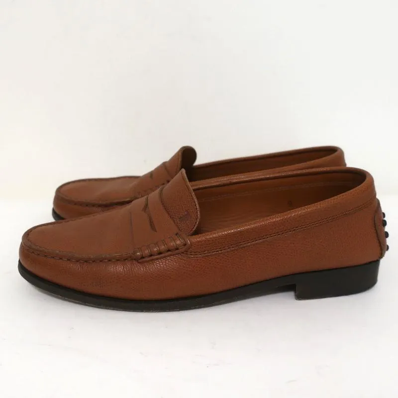 Tod's Penny Loafers Brown Grained Leather Size 9 Slip-On Flats