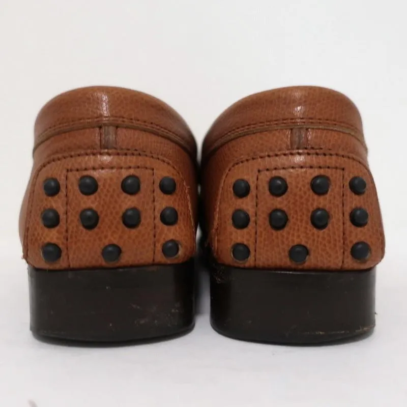 Tod's Penny Loafers Brown Grained Leather Size 9 Slip-On Flats