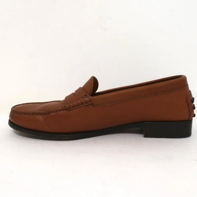 Tod's Penny Loafers Brown Grained Leather Size 9 Slip-On Flats