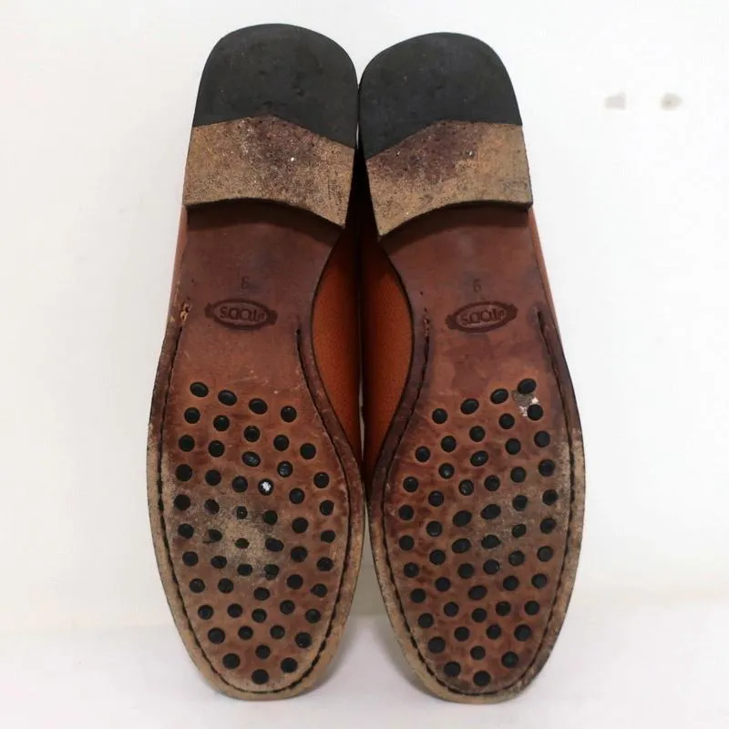 Tod's Penny Loafers Brown Grained Leather Size 9 Slip-On Flats