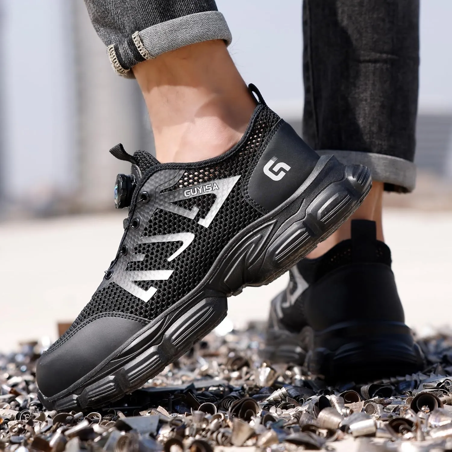 Tongzone Steel Toe Shoes for Mens Womens Work Safety Sneakers Mesh Upper Breathable Lightweight Non Slip Puncture Resistant