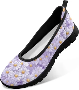 UNICEU Womens Floral Slip On Shoes Breathable Mesh Casual Loafers Lightweight Non-Slip Fashion Walking Work Sneakers